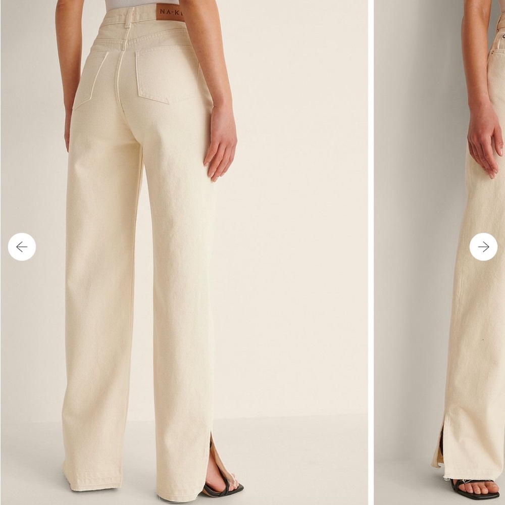 NA-KD High Waist Button Front Cream Jeans